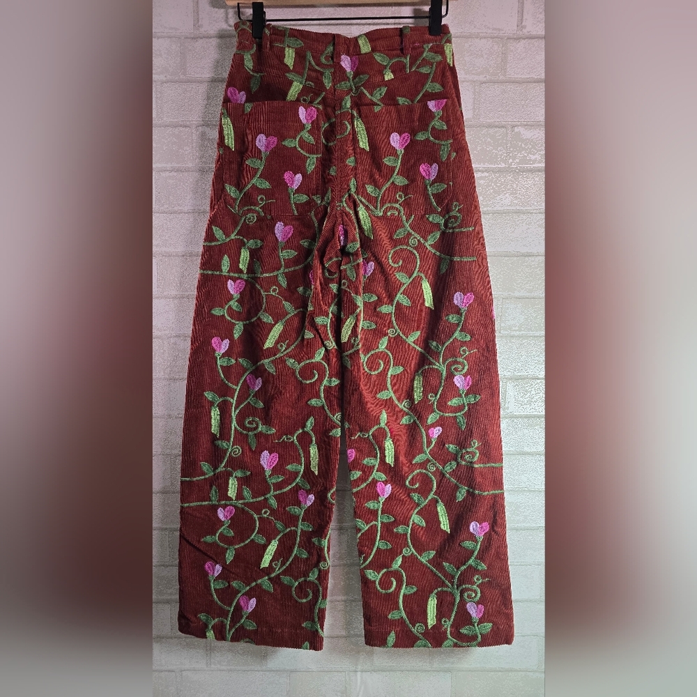 Samantha Pleet Sweet Pea Embroidered Plank Pants Wide Leg Sienna Brown Size 26/8 - Picture 8 of 15